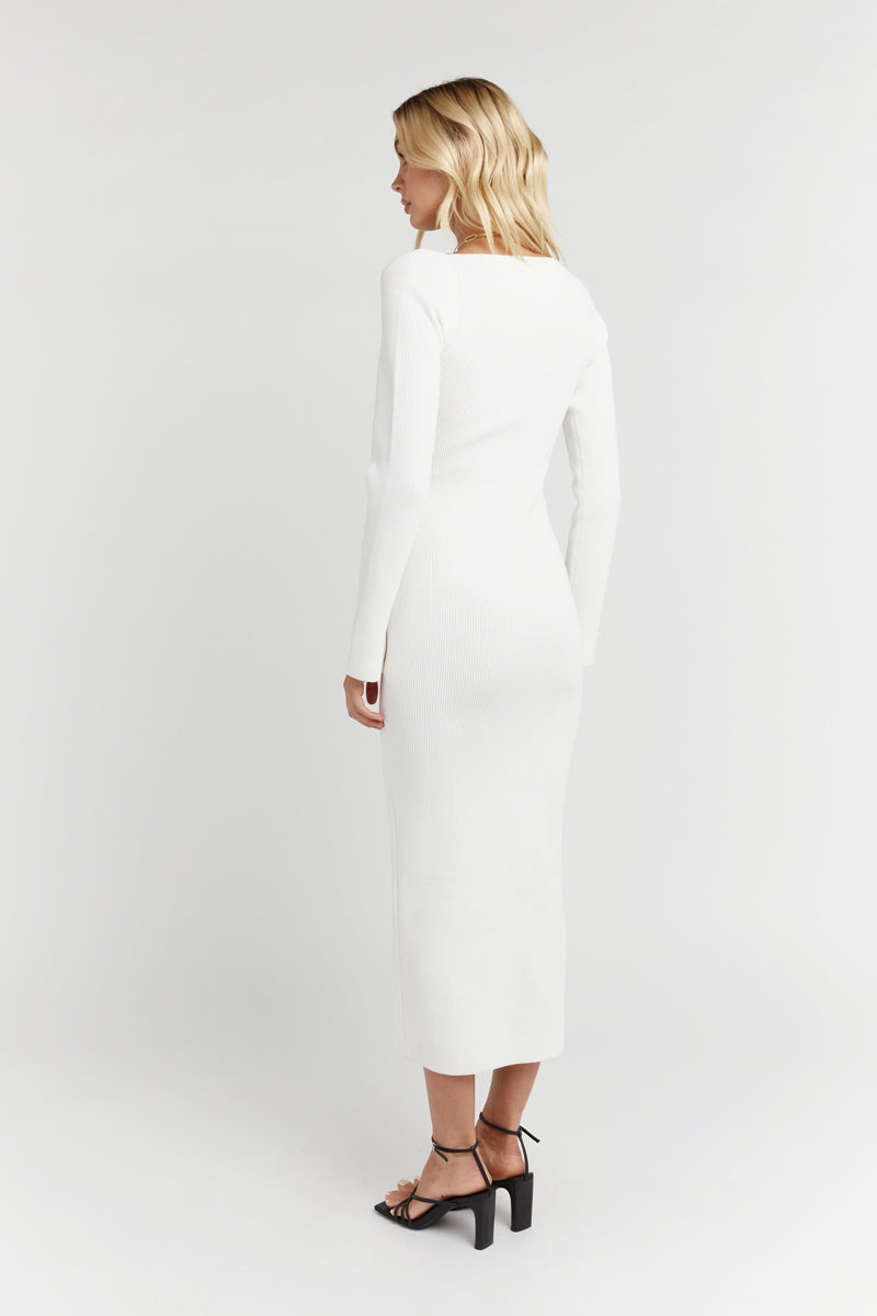 PACES OFF WHITE KNIT MIDI DRESS | Dissh